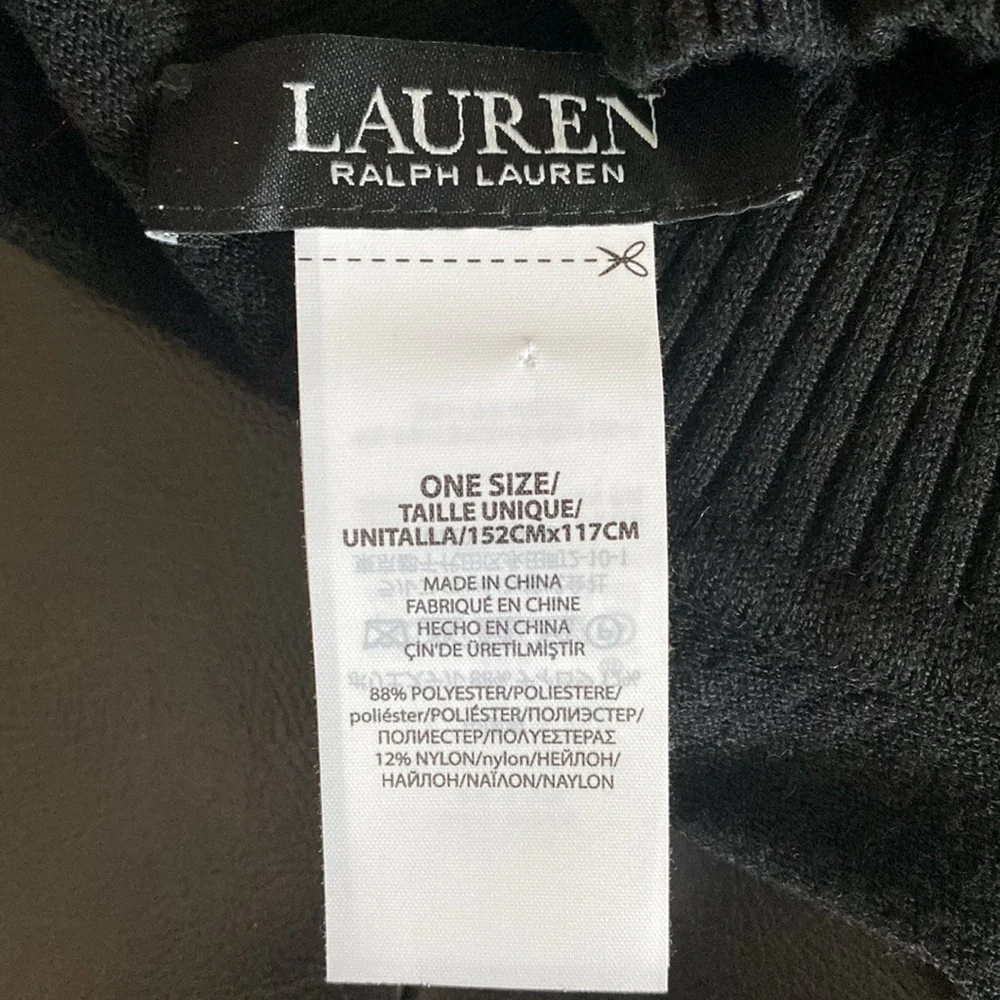 LAUREN RALPH LAUREN TURTLENECK WRAP SHAWL ONE SIZE BLACK - Picture 6 of 8